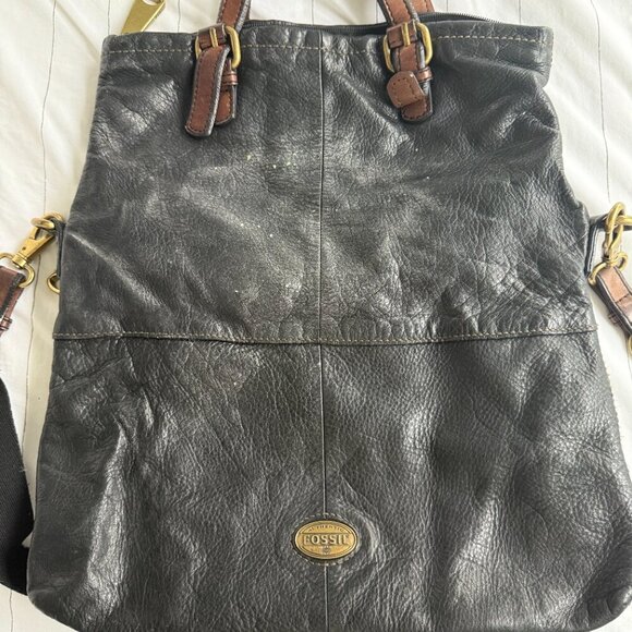 FOSSIL Tote Explorer Black Leather Crossbody Handbag - Picture 8 of 12